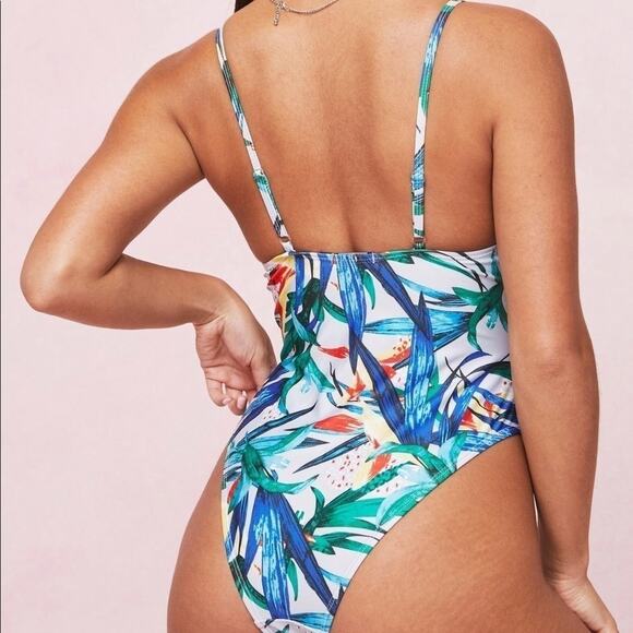 Nasty Gal Tropical Cutout High Leg One Piece Swimsuit 4 NWT - Picture 4 of 6
